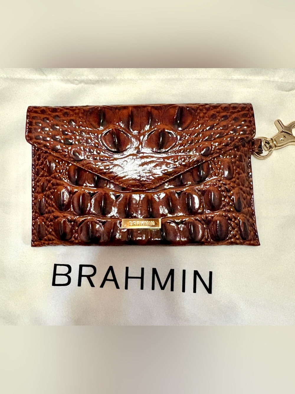 Brahmin Pecan Mini Envelope Mask Case with Gold Hardware EXCELLENT CONDITION!